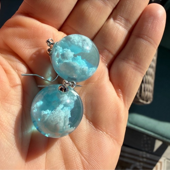 Blue Cloud Sphere Earrings - Picture 10 of 12